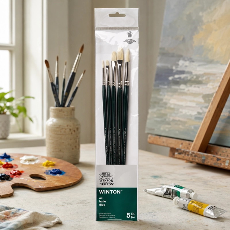 SET WINSOR & NEWTON 5 PINCELES COTMAN MANGO LARGO V1 - 3