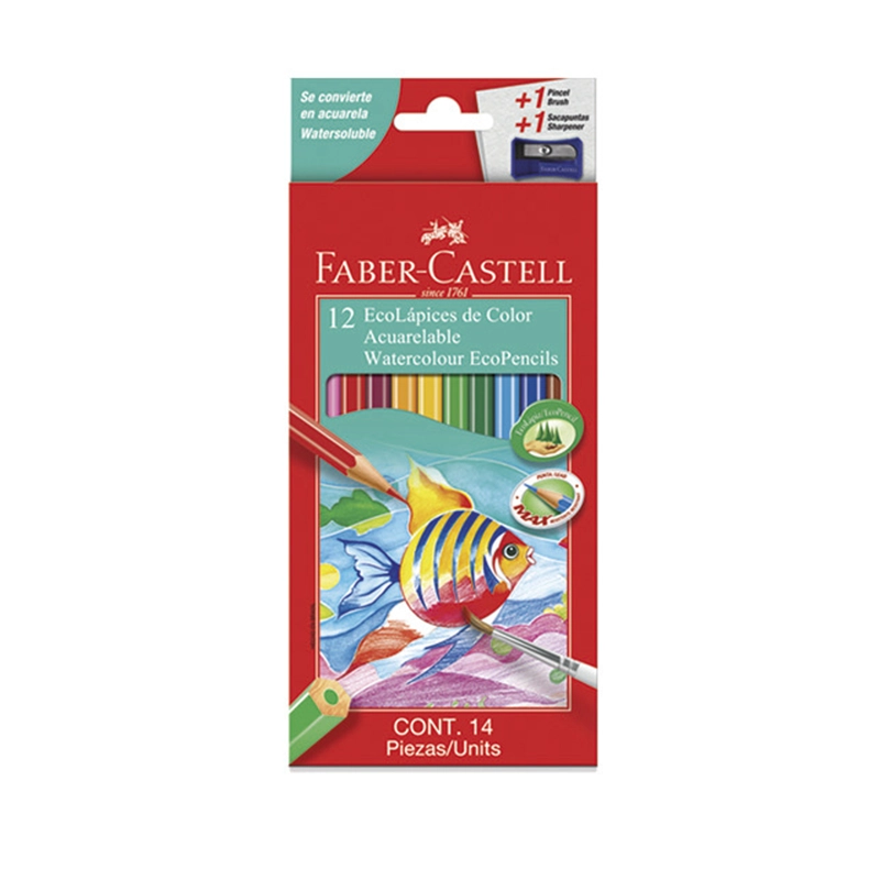 LAPICES ACUARELA FABER-CASTELL X12 + SACAPUNTA + PINCEL - 1