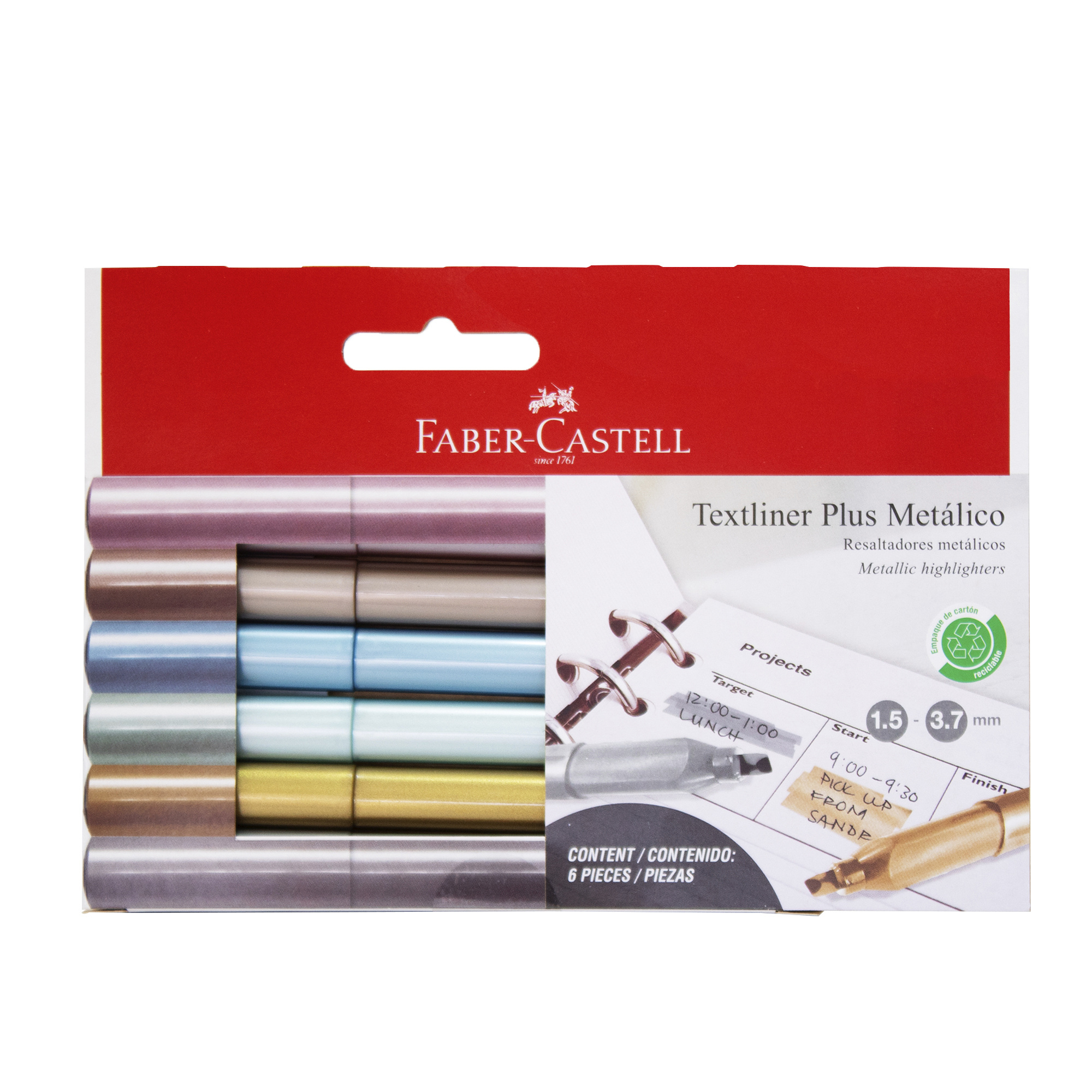 DESTACADOR FABER-CASTELL TEXTLINER PLUS X6 COLORES METÁLICOS - 1
