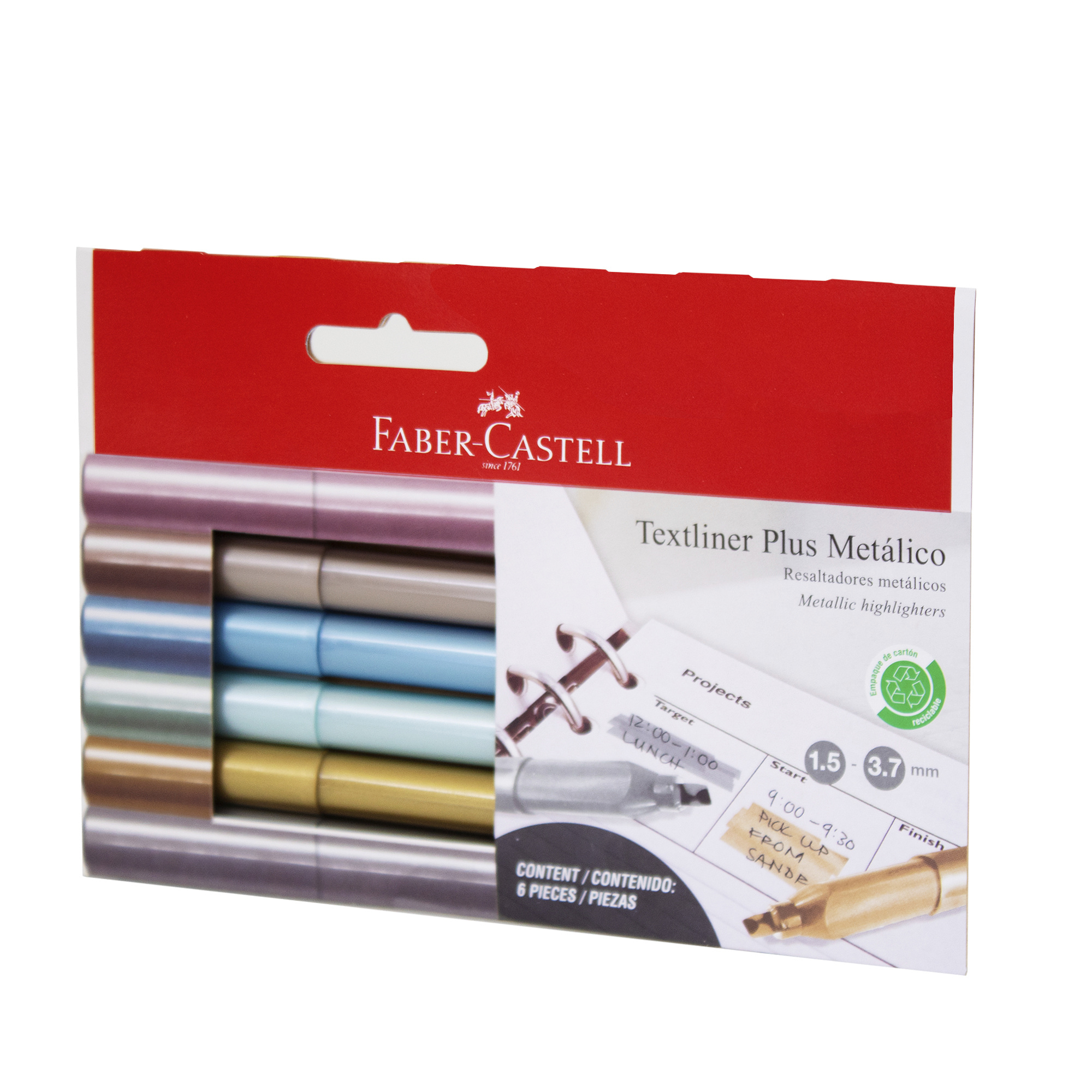 DESTACADOR FABER-CASTELL TEXTLINER PLUS X6 COLORES METÁLICOS - 2
