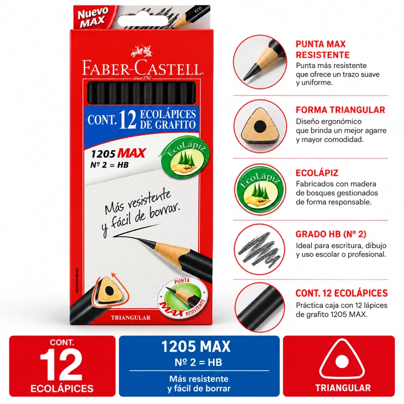 LAPIZ GRAFITO TRIANGULAR FABER-CASTELL X12 UDS. - 3
