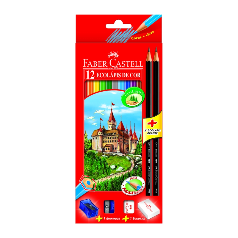 ECOLAPIZ X12 + GOMA + SACAPUNTAS + 2 GRAFITOS FABER-CASTELL - 1