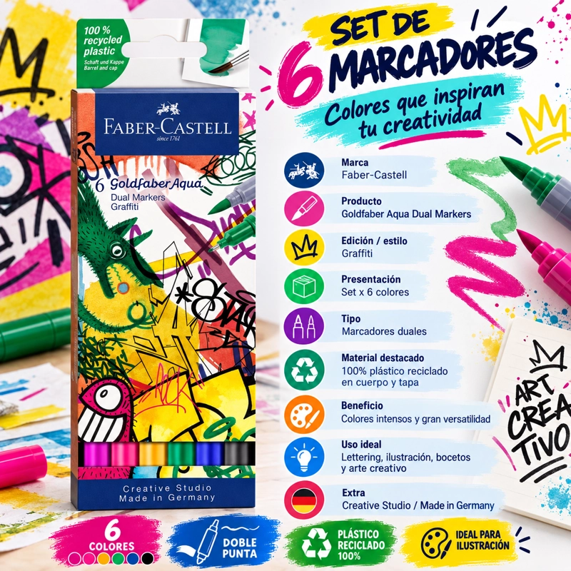 MARCADOR FABER-CASTELL DUAL GOLDFABER AQUA X6 COLOR GRAFFITI - 3