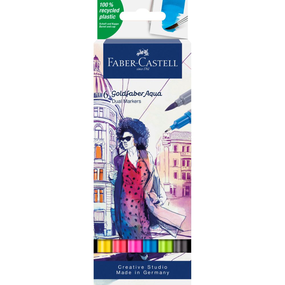 MARCADOR FABER-CASTELL DUAL GOLDFABER AQUA X6 COLORES - 1