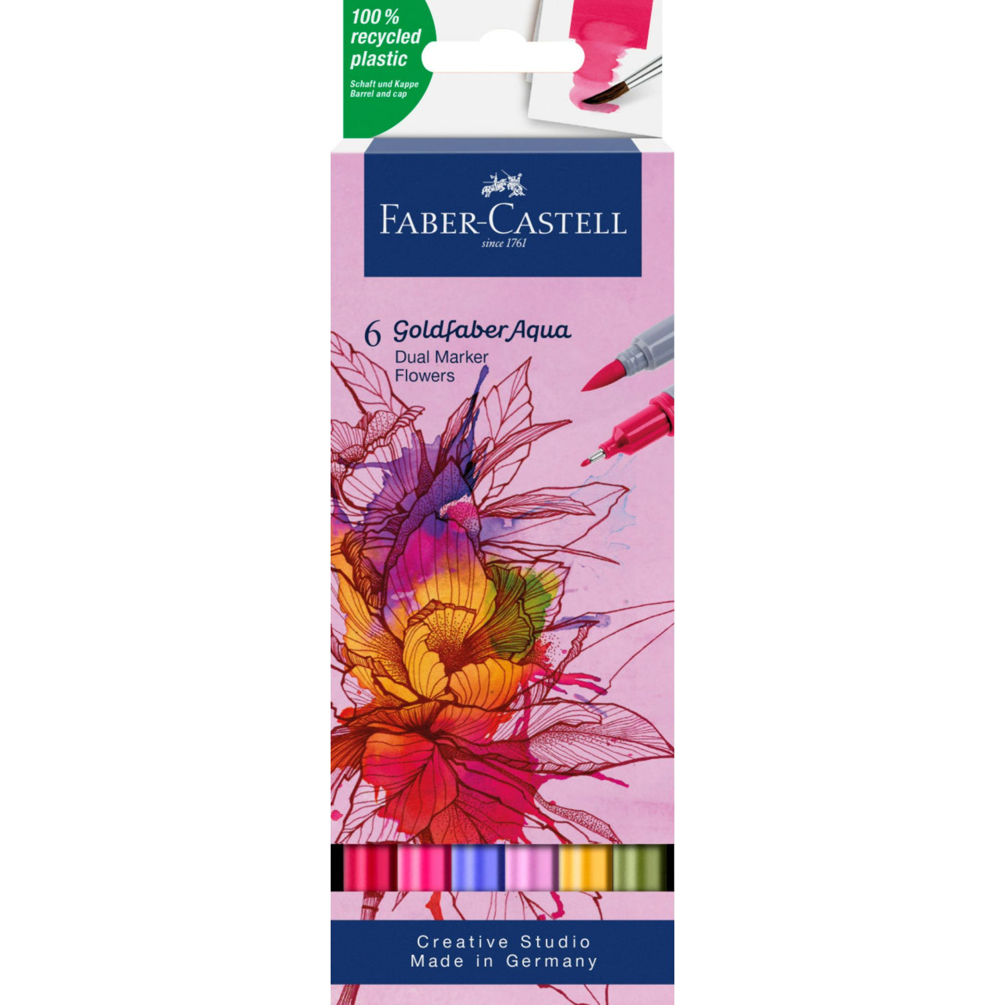 MARCADOR FABER-CASTELL DUAL GOLDFABER AQUA X6 COLORES FLORES - 1