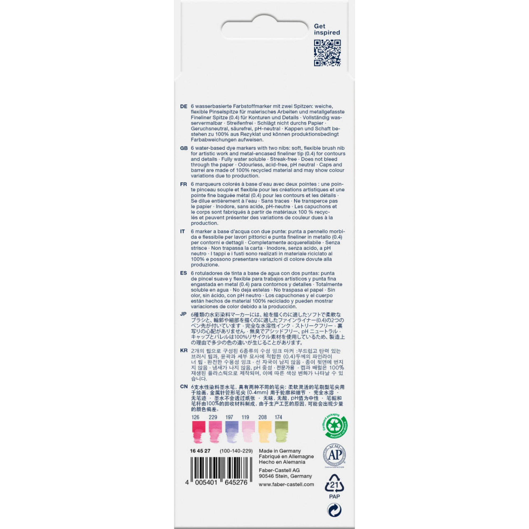 MARCADOR FABER-CASTELL DUAL GOLDFABER AQUA X6 COLORES FLORES - 2