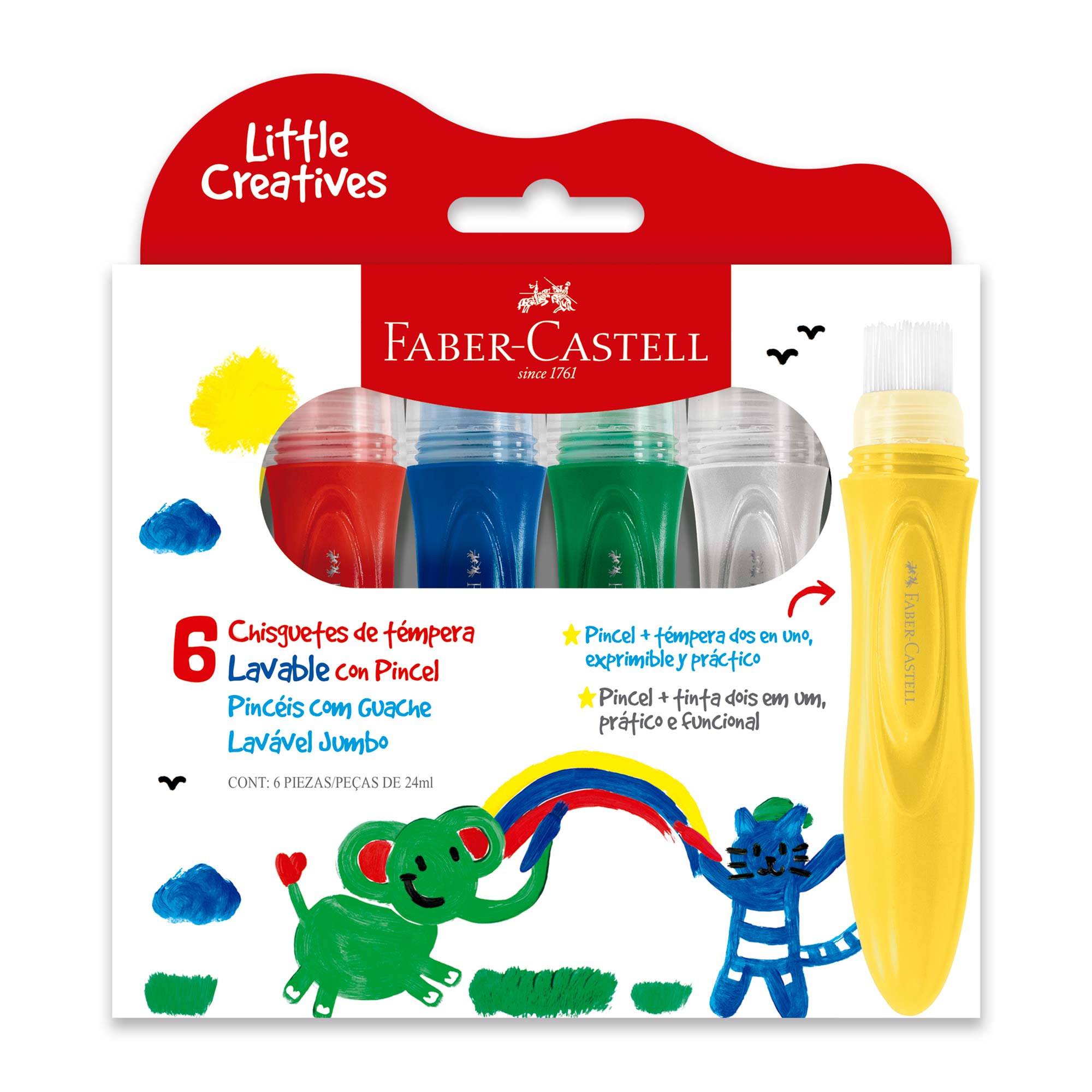 CHISGUETES TÉMPERA FABER-CASTELL LITTLE CREATIVES X6 COLORES - 1