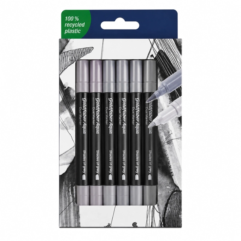 MARCADOR FABER-CASTELL DUAL GOLDFABER AQUA X6 COLORES GRISES - 1