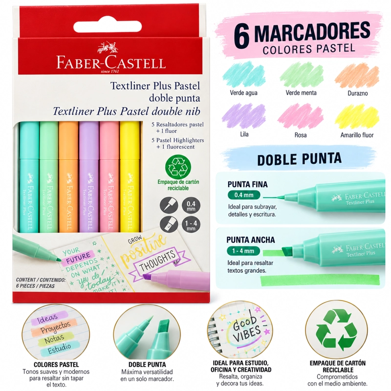 DESTACADOR FABER-CASTELL TEXTLINER PLUS DOBLE PUNTA X6 UDS - 3
