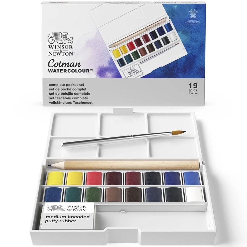 SET ACUARELAS WINSOR & NEWTON COTMAN 16 MEDIO GODET + ACCESORIOS - 1