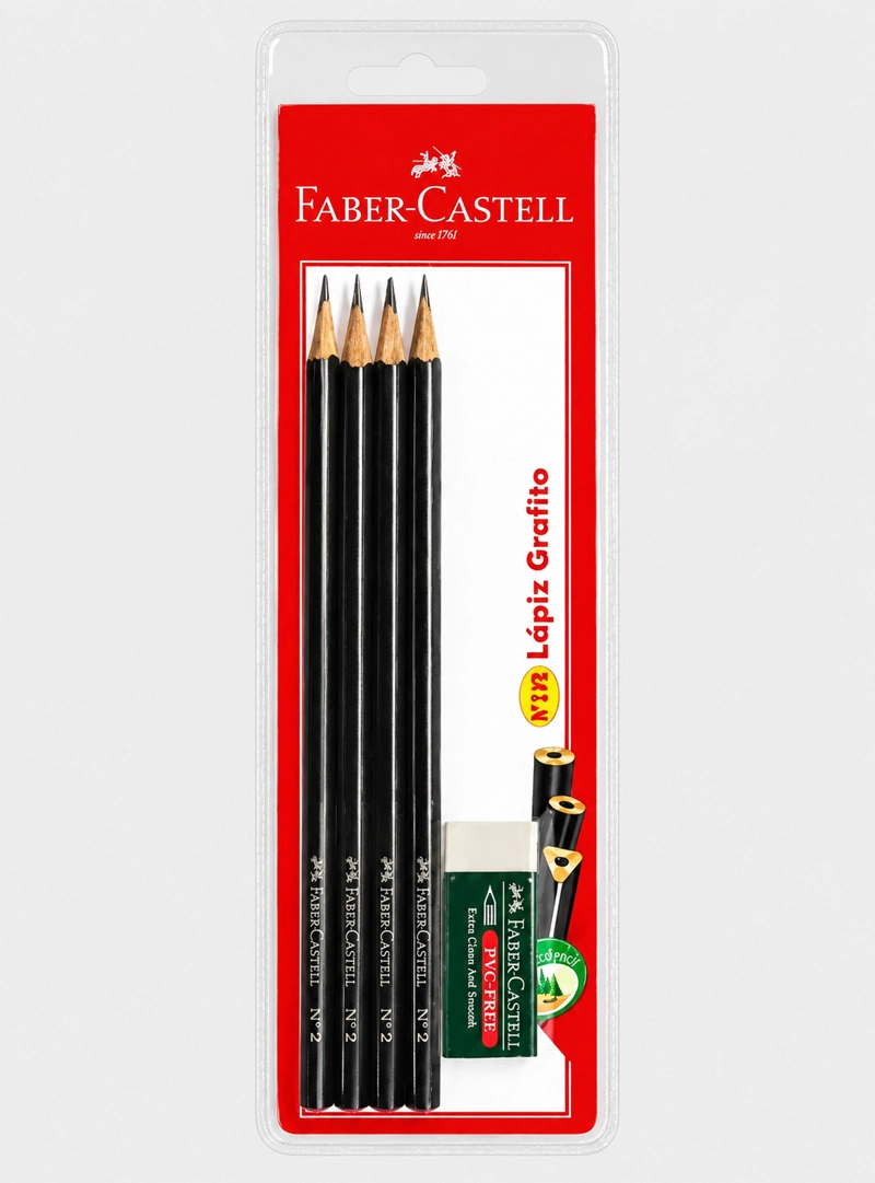 LAPICES GRAFITO FABER-CASTELL X3 UDS. + GOMA DE BORRAR - 1