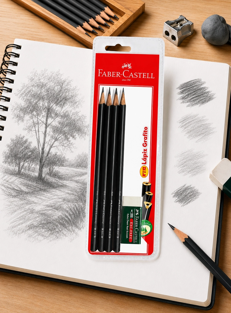 LAPICES GRAFITO FABER-CASTELL X3 UDS. + GOMA DE BORRAR - 2