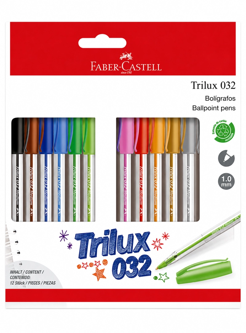 LÁPIZ PASTA FABER-CASTELL TRILUX 032 M X12 COLORES - 1