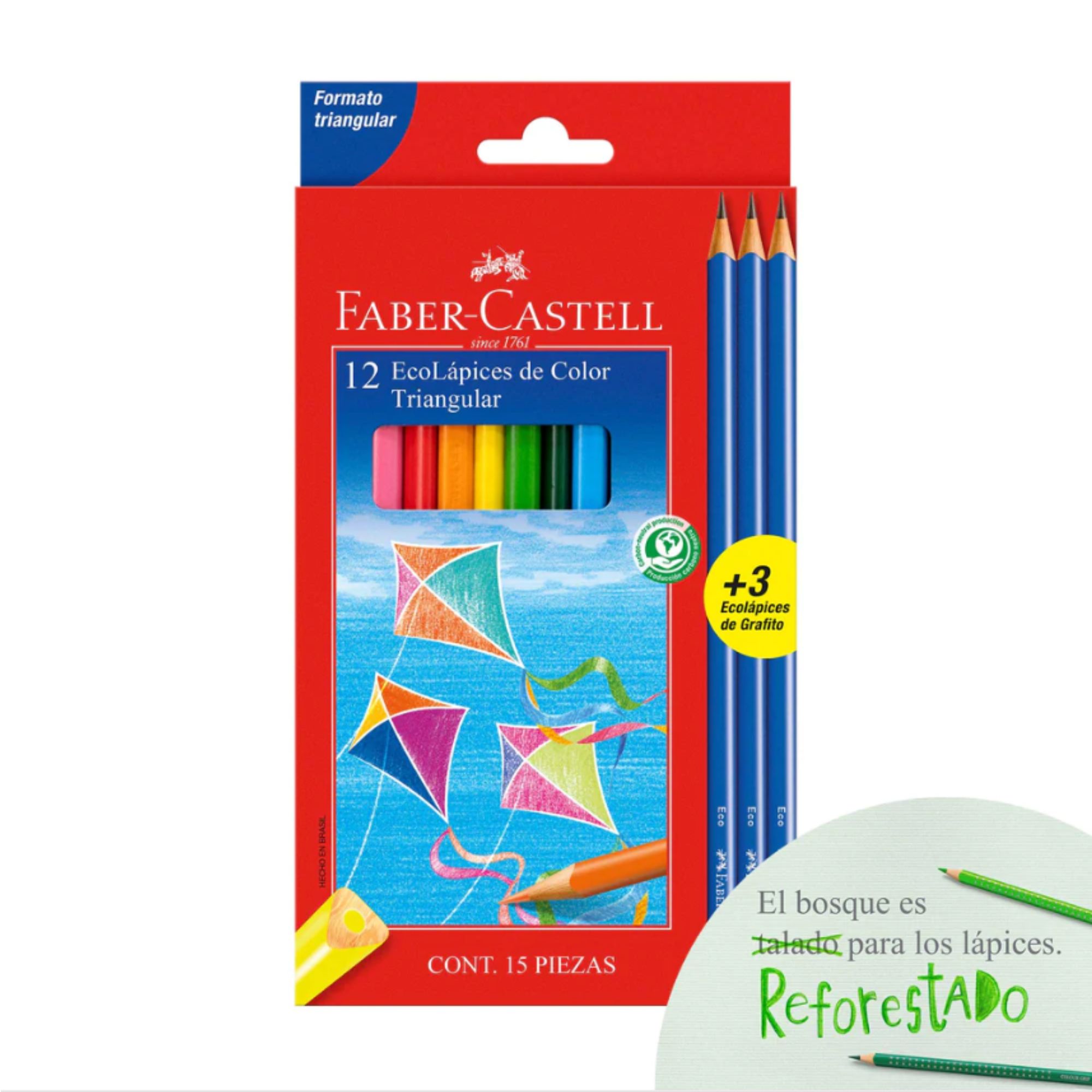 ECOLAPIZ X12 LARGOS TRIANGULAR + 3 GRAFITOS - 1