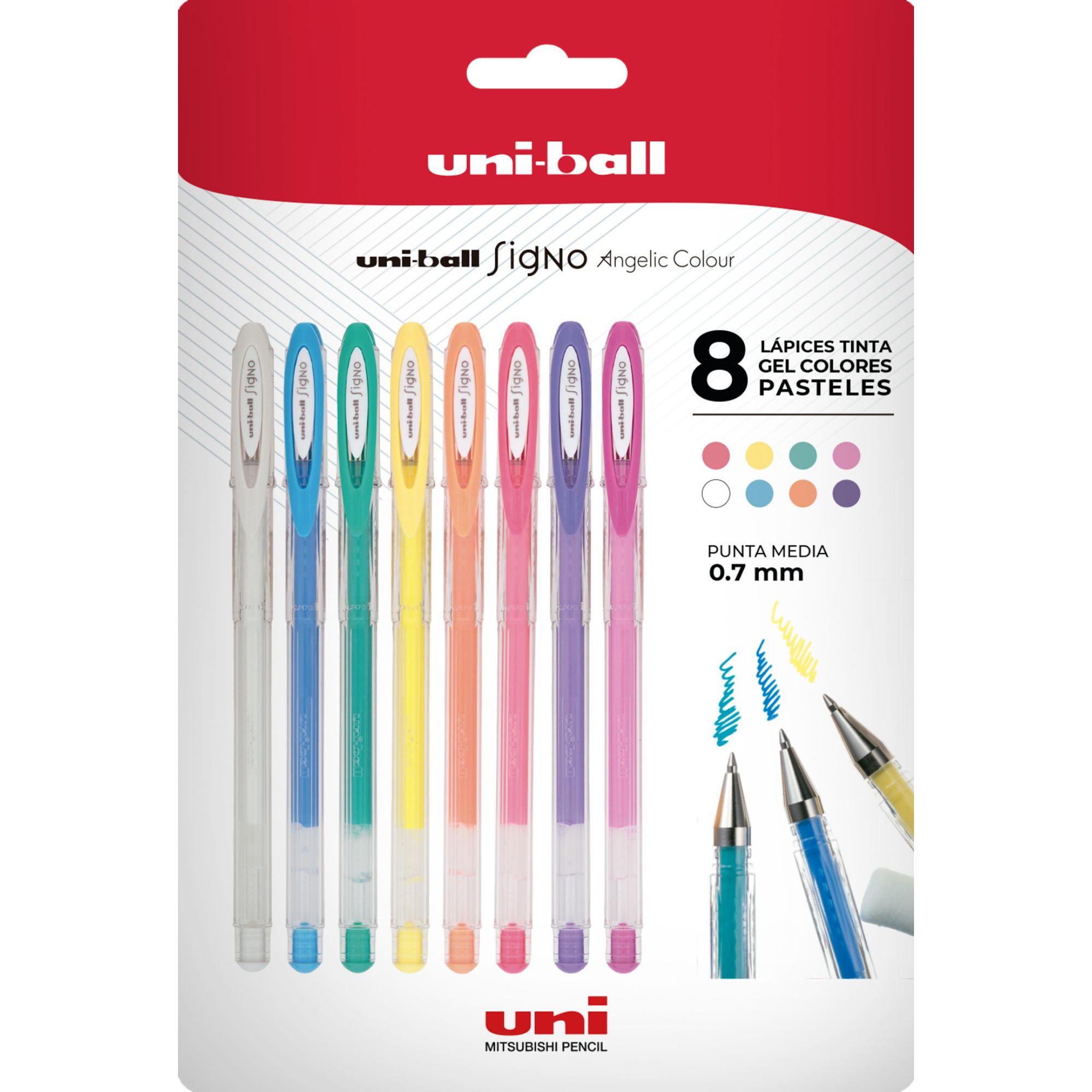 LAPICES GEL UNIBALL SIGNO-120 X8 COLORES PASTELES - 1