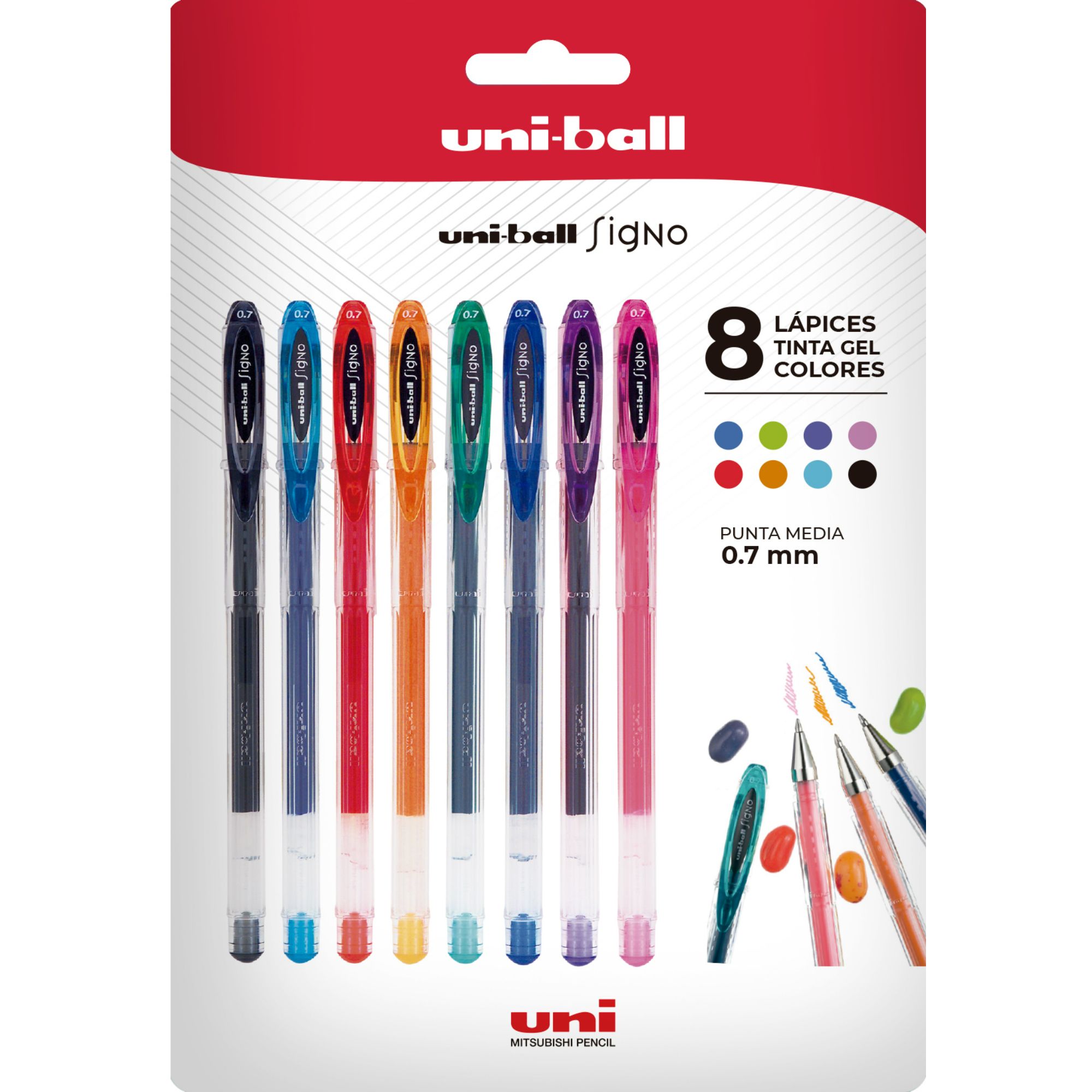 LAPICES GEL UNIBALL SIGNO-120 X8 COLORES REGULARES - 1