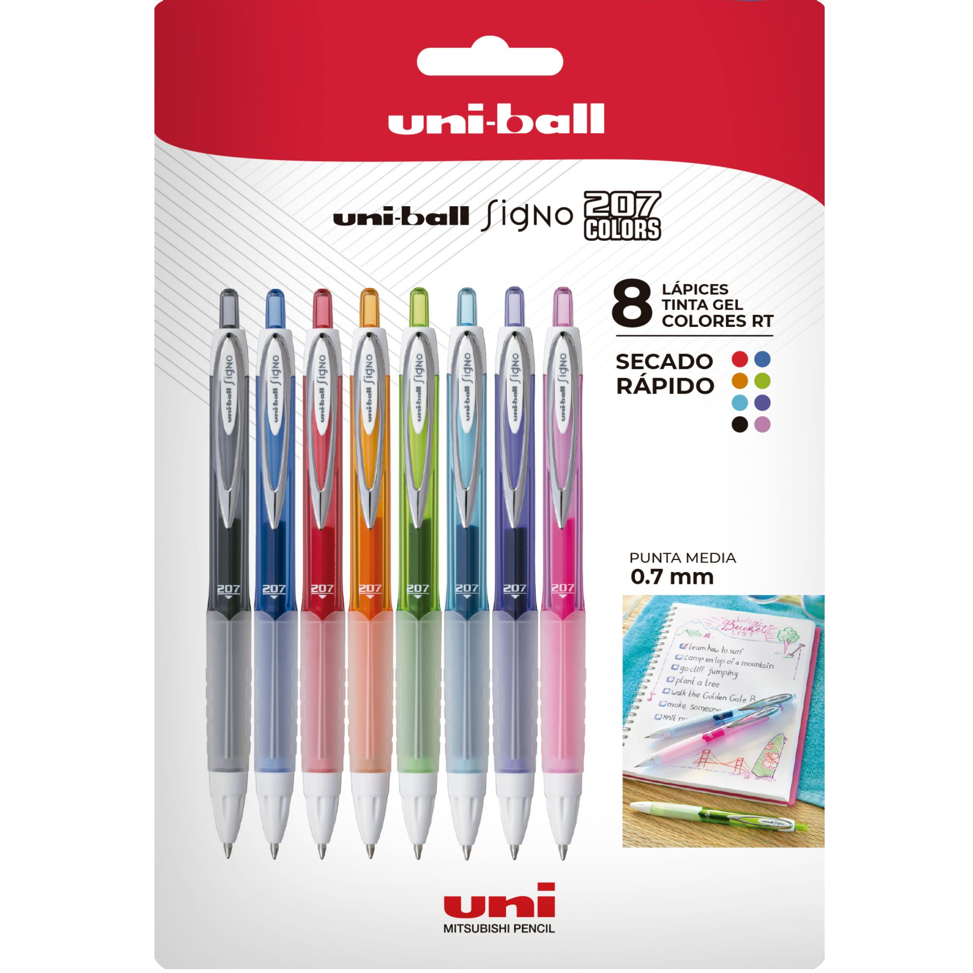 LAPICES GEL UNIBALL RETRACTILES SIGNO 207F X8 COLORES - 1
