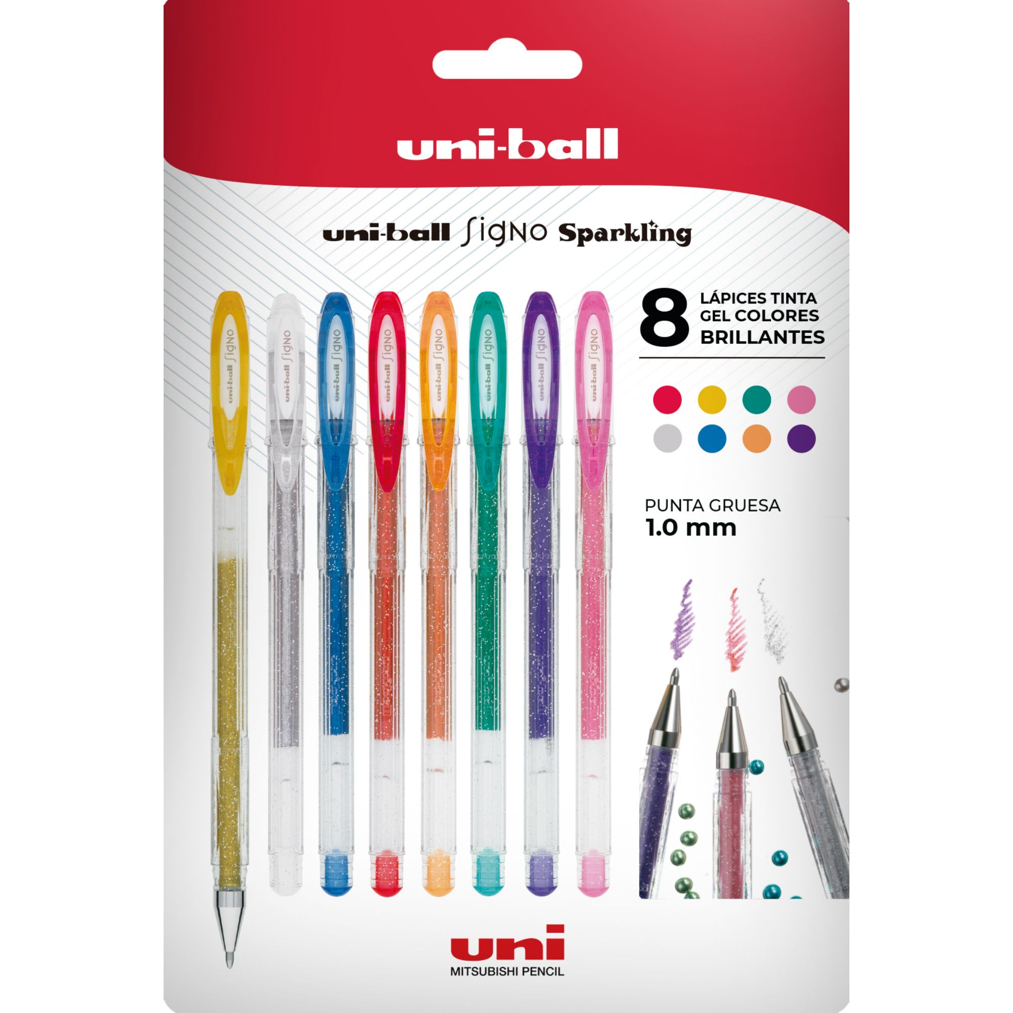 LAPICES GEL UNIBALL SIGNO-120 X8 COLORES BRILLANTES - 1