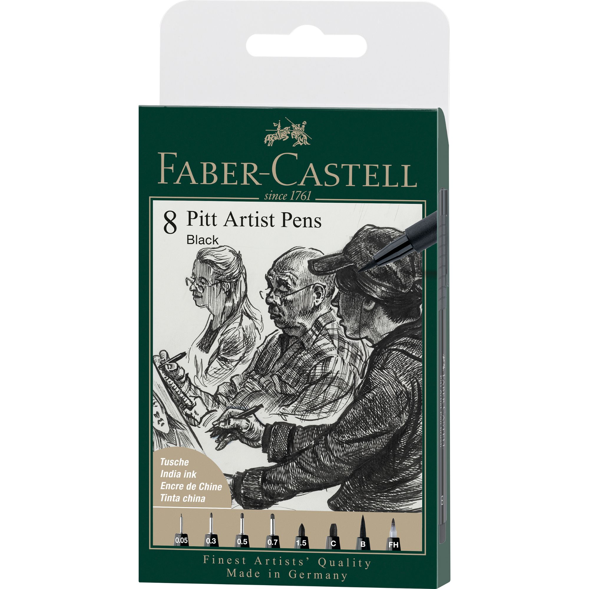 ROTULADORES PITT ARTIST FABER-CASTELL X8 UDS. NEGRO - 1