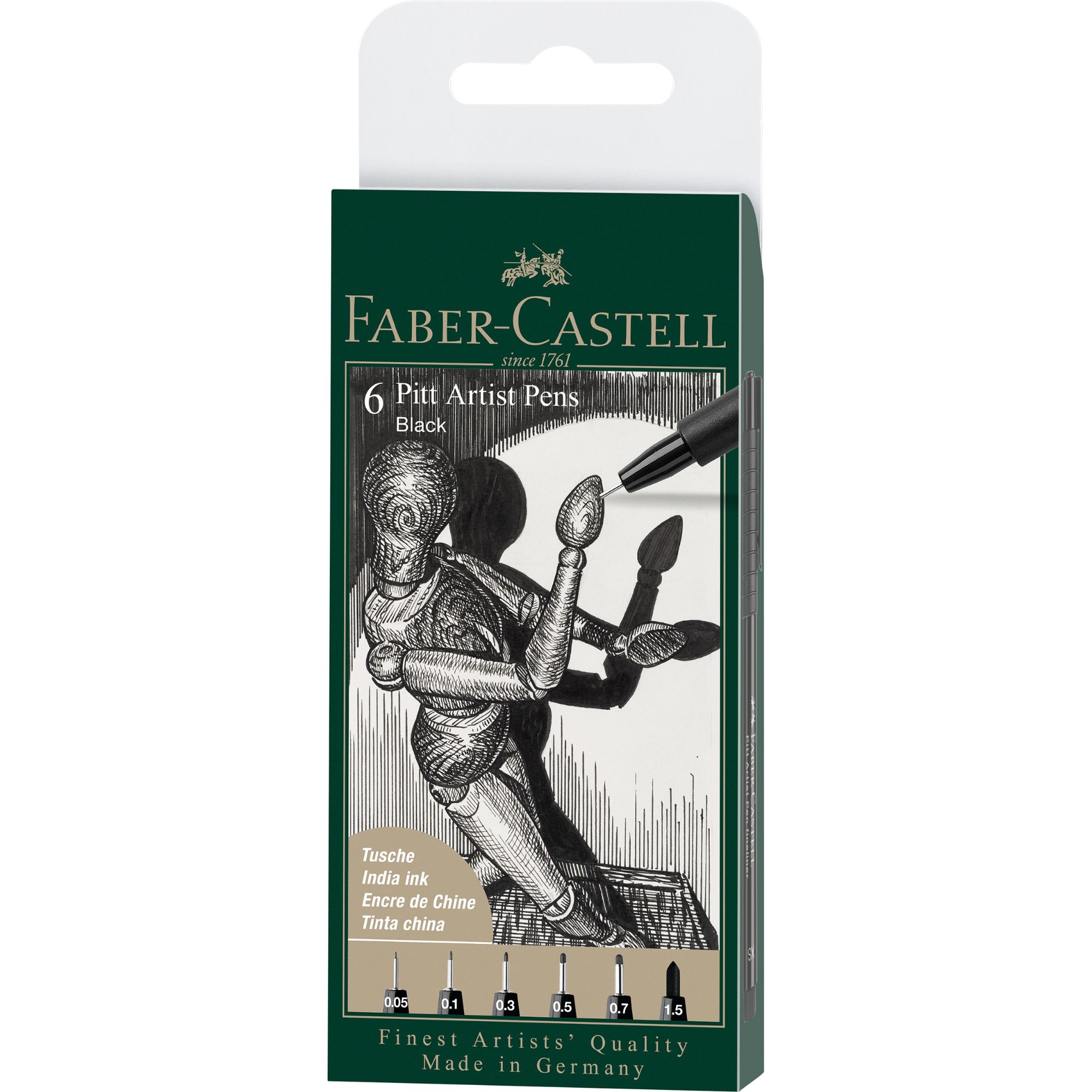 ROTULADORES PITT ARTIST FABER-CASTELL X6 UDS. NEGRO - 1