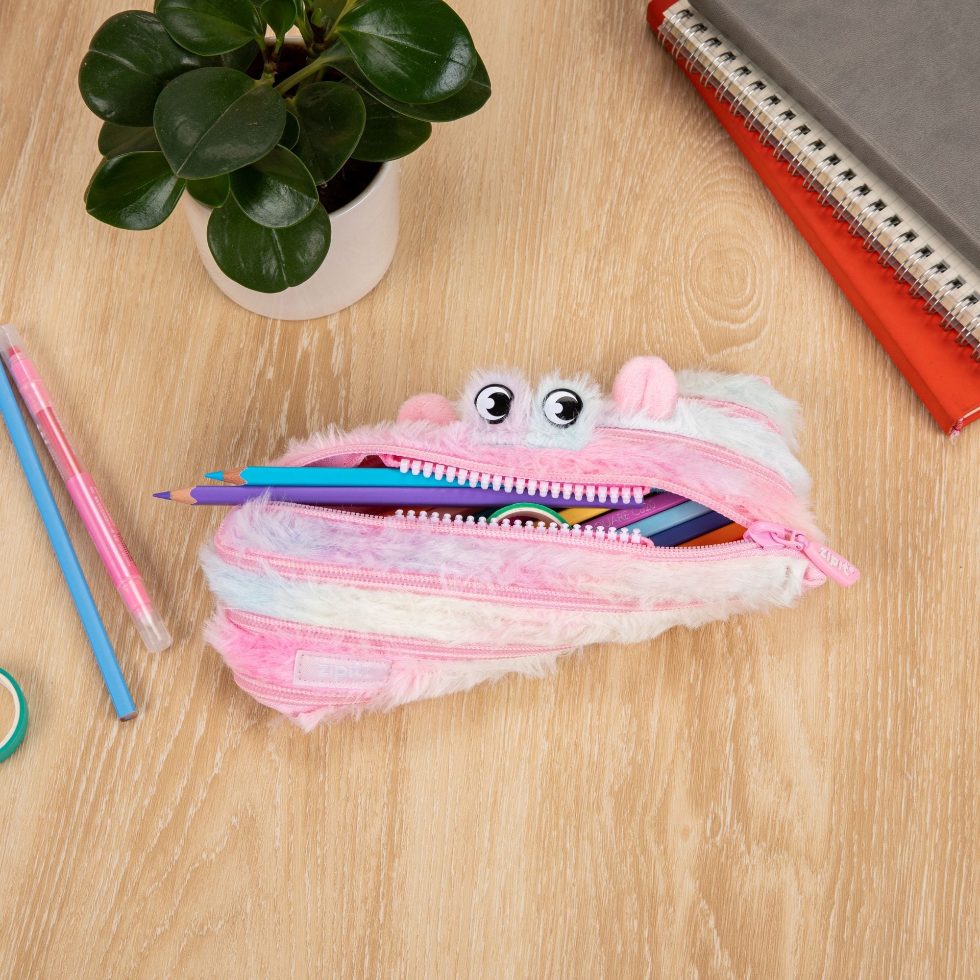 ESTUCHE DE FABER-CASTELL FURRY MONSTER ROSADO Y AMARILLO - 4