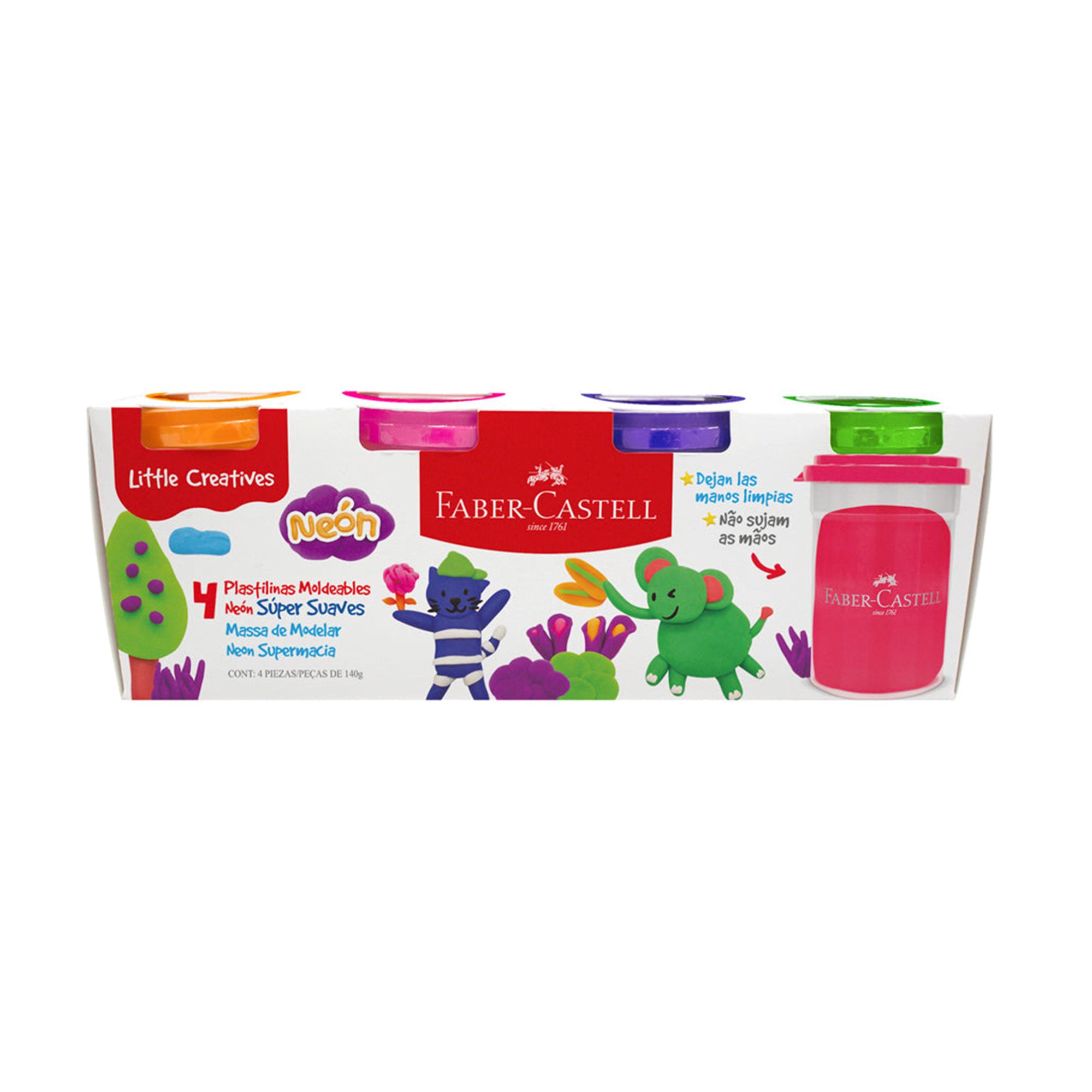PLASTILINA FABER-CASTELL SÚPERSUAVE LITTLE CREATIVE NEÓN 140GX4 - 1