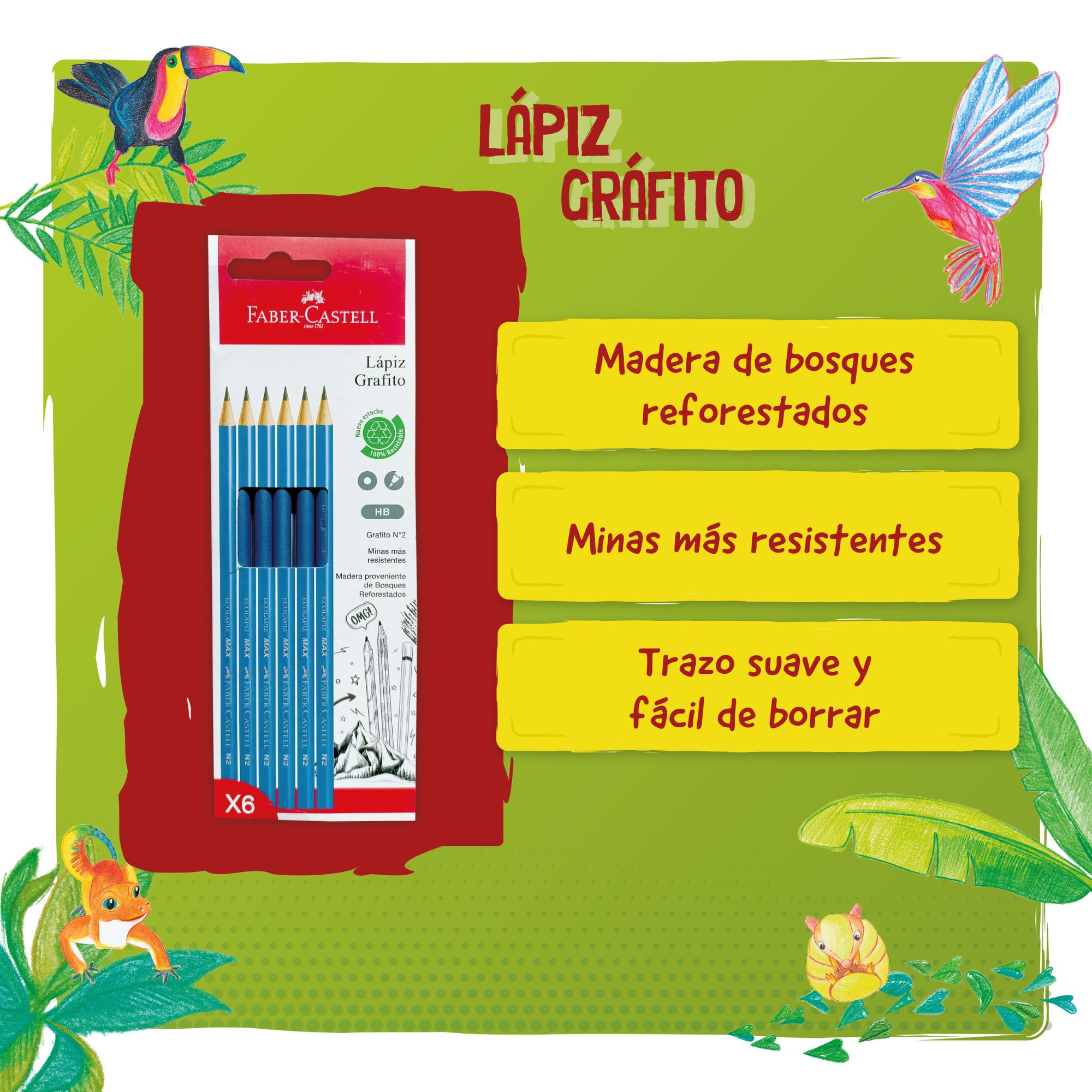 LAPIZ GRAFITO ECO HB FABER-CASTELL CUERPO AZUL X6 BC - 2