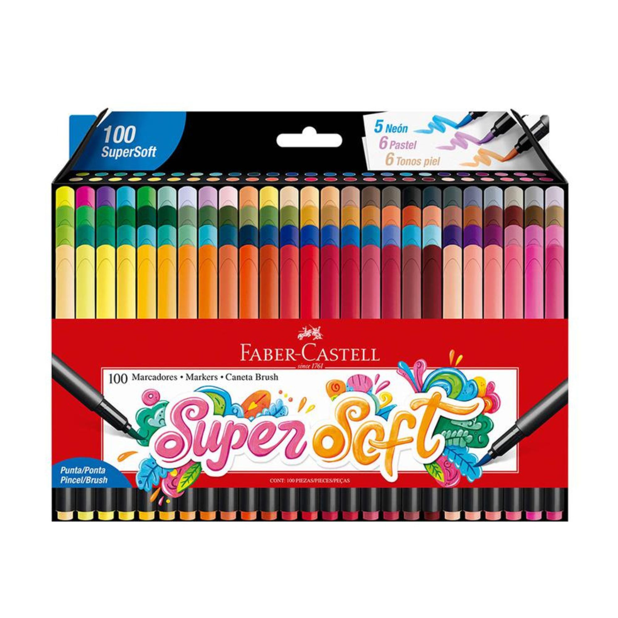 MARCADORES SUPER SOFT FABER CASTELL ESTUCHE CARTON 100 UN - 1