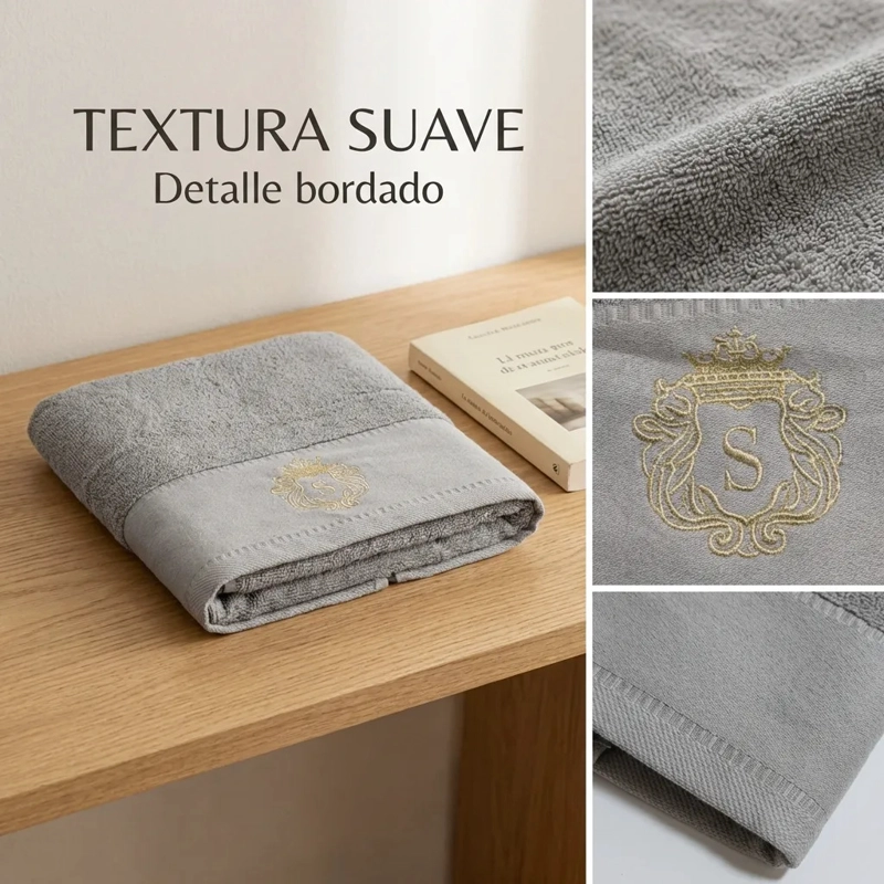 TOALLA ALGODON SIGNATURE GRIS | BORDADA | ALTA ABSORCION - 2