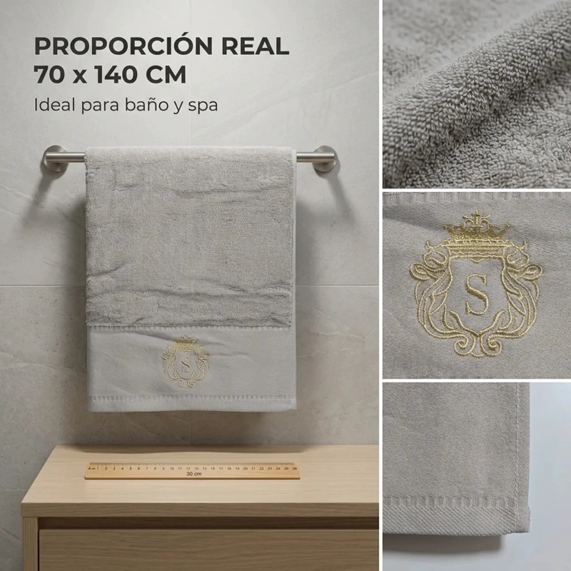 TOALLA ALGODON SIGNATURE GRIS | BORDADA | ALTA ABSORCION - 3
