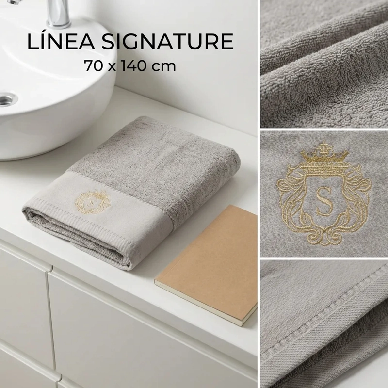 TOALLA ALGODON SIGNATURE GRIS | BORDADA | ALTA ABSORCION - 5