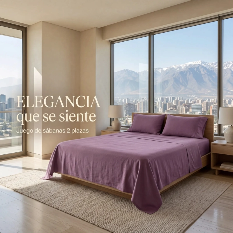 JUEGO DE SABANAS ALGODON 800H 2 PLAZAS MALVA - 5