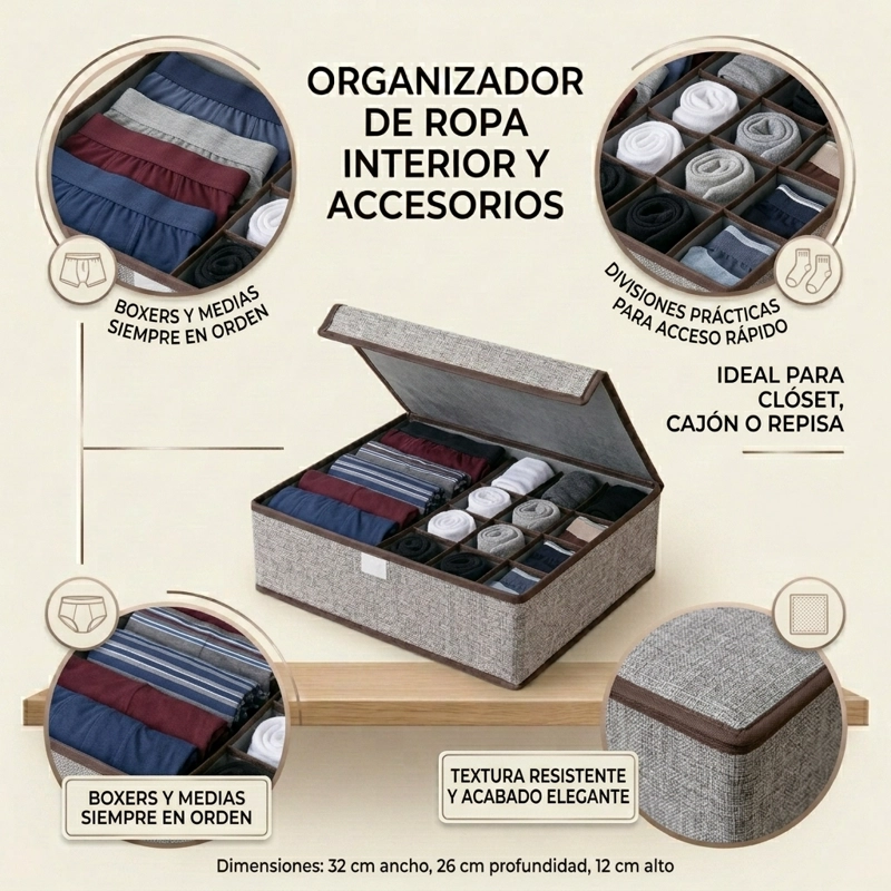 ORGANIZADOR  ROPA INTIMA, CALCETINES Y ACCESORIOS GRIS 607 ELEGANTE - 4