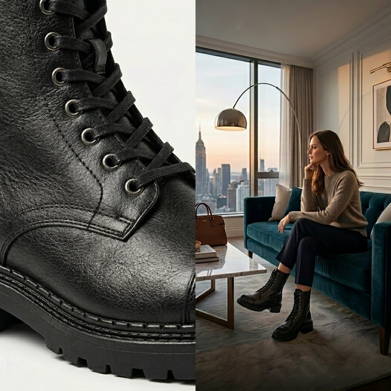 BOTIN MUJER ESTILO COMBAT CIERRE LATERAL NEGRO 7772 - 10