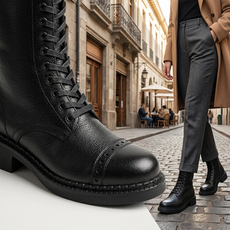 BOTIN MUJER ESTILO COMBAT CIERRE LATERAL NEGRO 7772 - 8