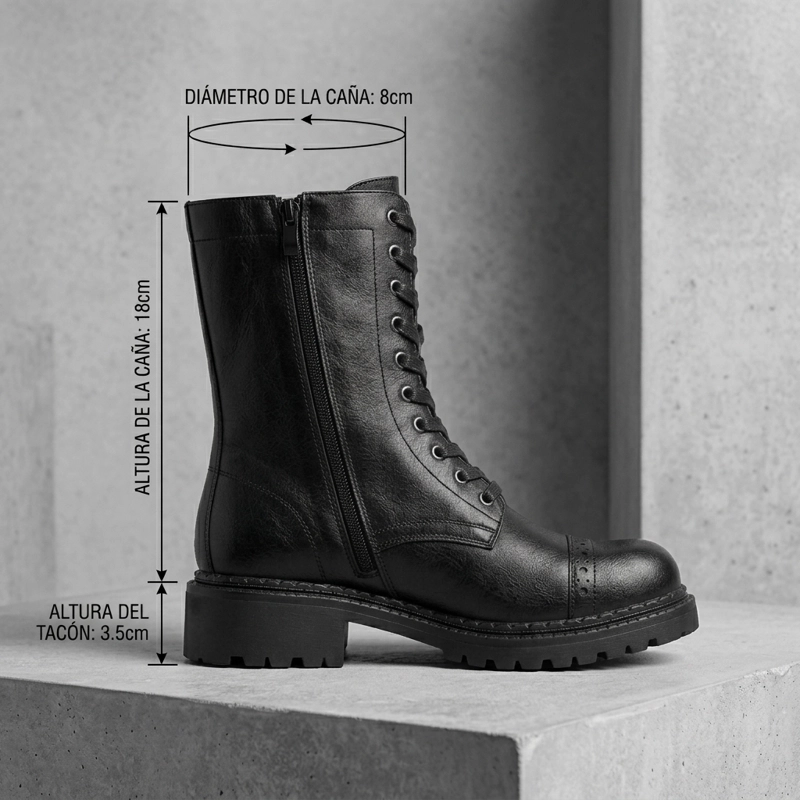 BOTIN MUJER ESTILO COMBAT CIERRE LATERAL NEGRO 7772 - 9