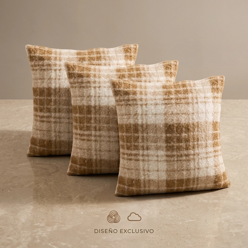 PACK 3 FUNDAS 45 X 45CM ESTILO CUADRILLE  TONOS BEIGE 740 - 4