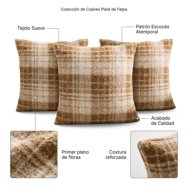PACK 3 FUNDAS 45 X 45CM ESTILO CUADRILLE  TONOS BEIGE 740 - 5