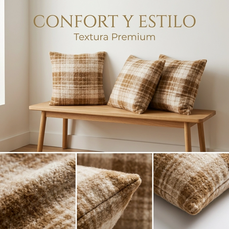PACK 3 FUNDAS 45 X 45CM ESTILO CUADRILLE  TONOS BEIGE 740 - 6
