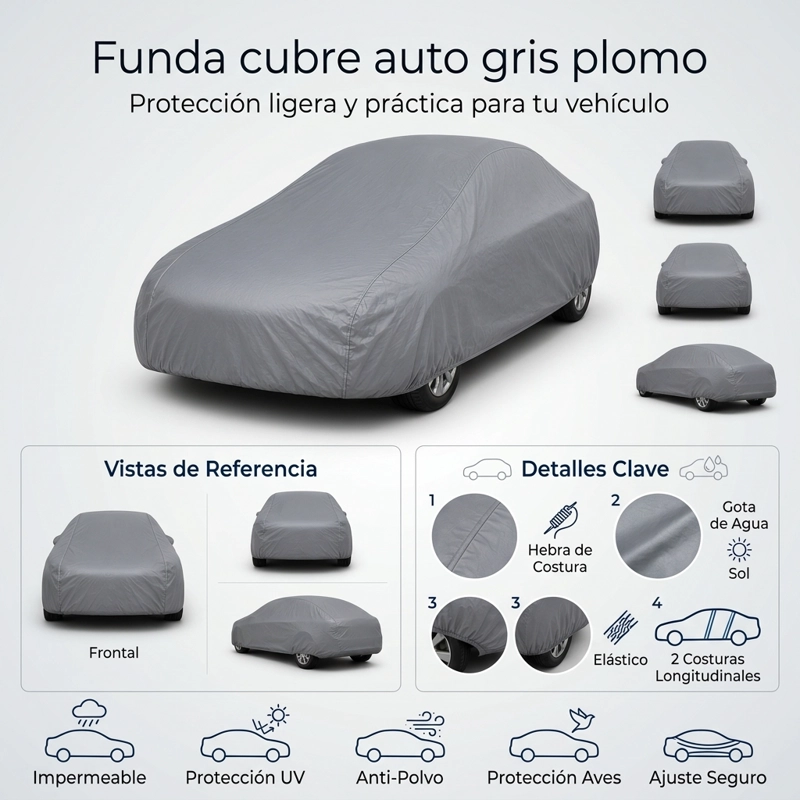FUNDA CUBRE AUTO GRIS PLOMO PROTECTORA - YARIS SEDAN - 6