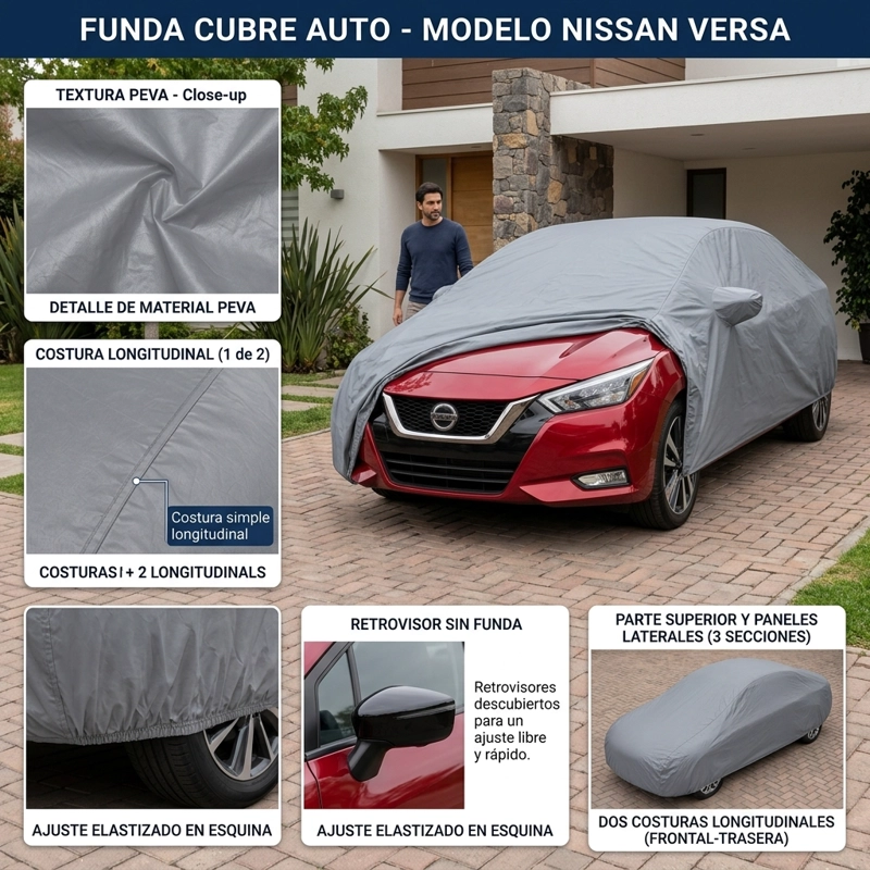 FUNDA CUBRE AUTO GRIS PLOMO PROTECTORA - MODELO VERSA - 1