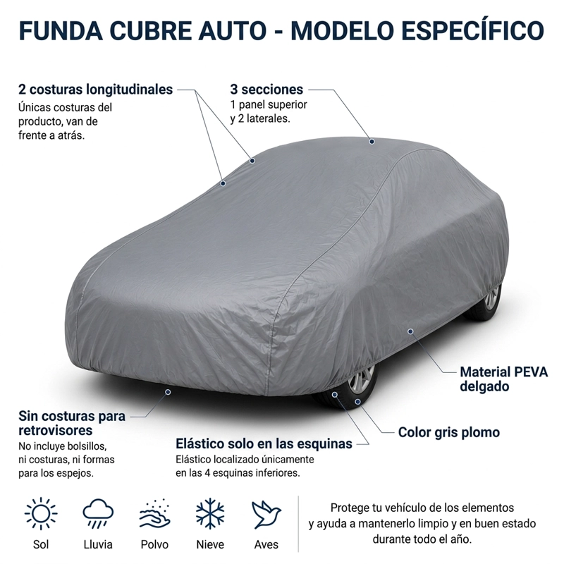 FUNDA CUBRE AUTO GRIS PLOMO PROTECTORA ALSVIN CALCE PERFECTO - 2