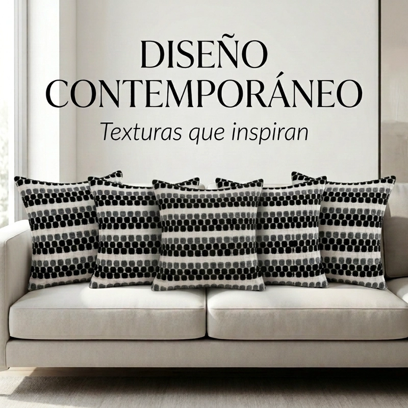 5 FUNDAS PARA COJIN DISEÑO GEOME TRICO TEXTURADO NEGRO POLIE STER 45 CM - 012 - 5