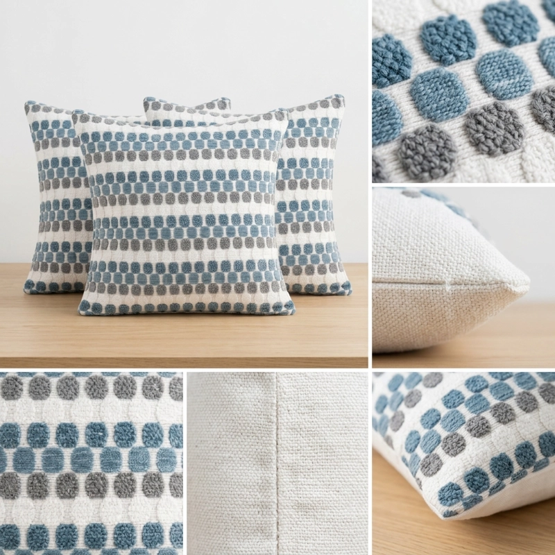 PACK 3 FUNDAS COJIN GEOME TRICO TEXTURADO AZUL POLIE STER CUADRADA 45 CM 012 - 6