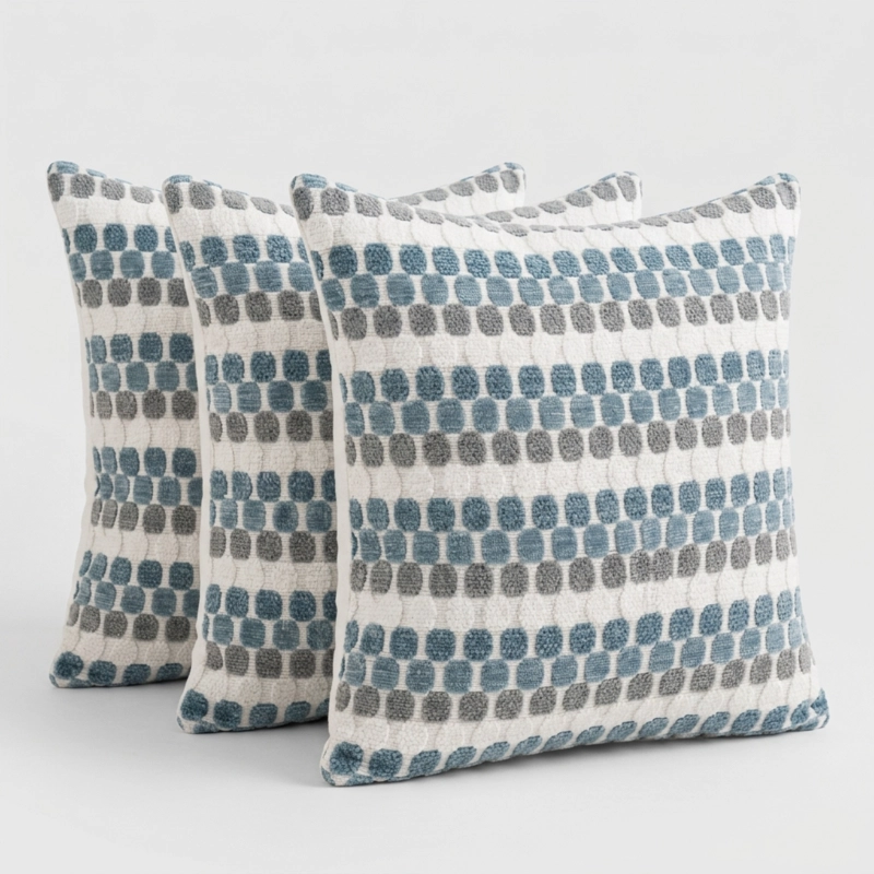 PACK 3 FUNDAS COJIN GEOME TRICO TEXTURADO AZUL POLIE STER CUADRADA 45 CM 012 - 7