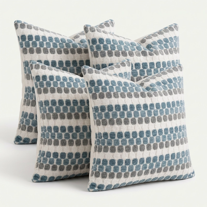SET 4 FUNDAS PARA COJIN DISEÑO GEOME TRICO AZUL 45X45 CM - 012 - 3