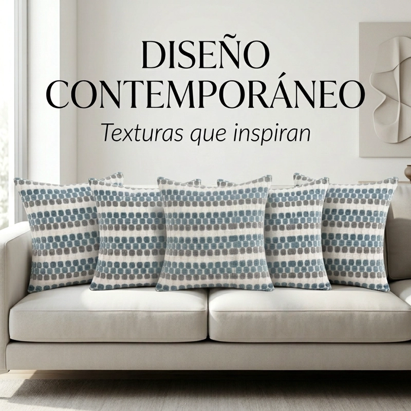 FUNDAS  DE COJIN DISEÑO GEOME TRICO TEXTURADO AZUL - PACK 5 012 - 6