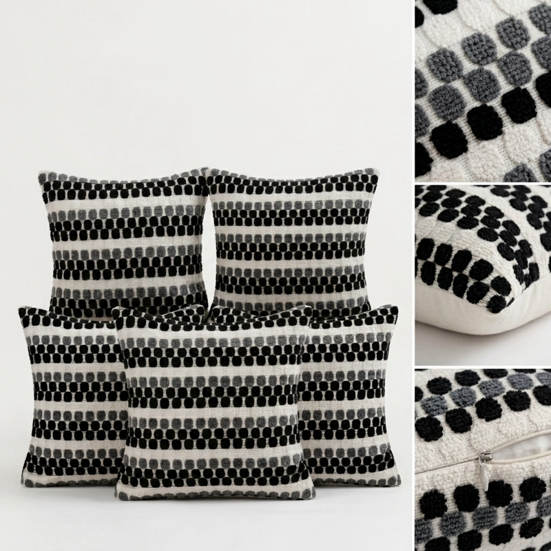 SET 5 FUNDAS COJIN DISEÑO GEOME TRICO TEXTURADO NEGRO 45 CM CUADRADAS - 012 - 4