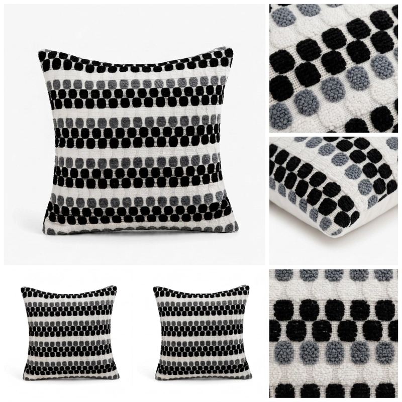 SET 5 FUNDAS COJIN DISEÑO GEOME TRICO TEXTURADO NEGRO 45 CM CUADRADAS - 012 - 8