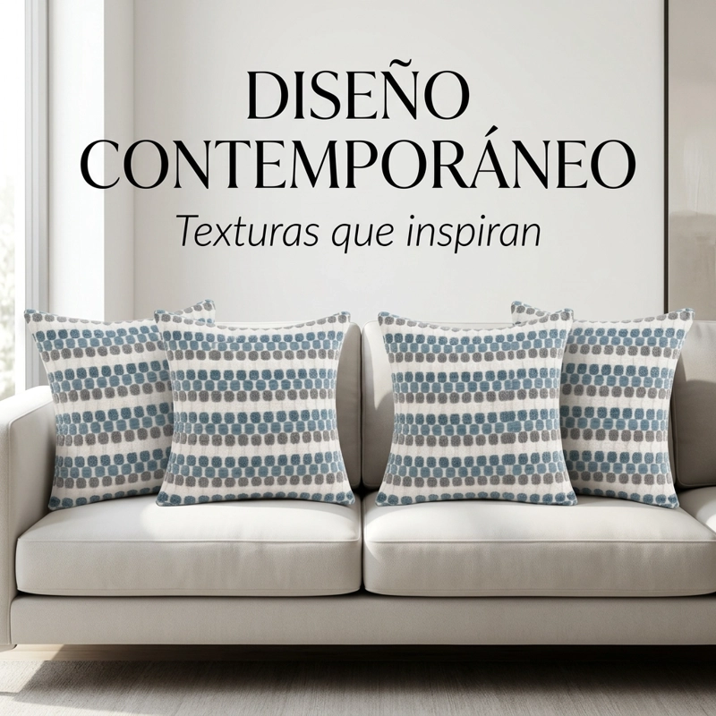 4 FUNDAS PARA COJIN DISEÑO TEXTURADO AZUL CUADRADA 45 CM 012 - 4